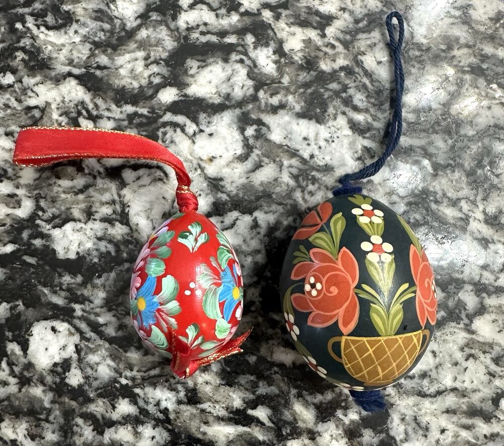 Vintage Wooden Hand Painted Hanging Eggs Lot Of 2